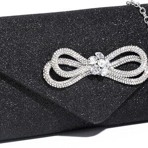 Women Evening Handbag Shiny Crystal Bow Clutch Purse for Weddings Prom